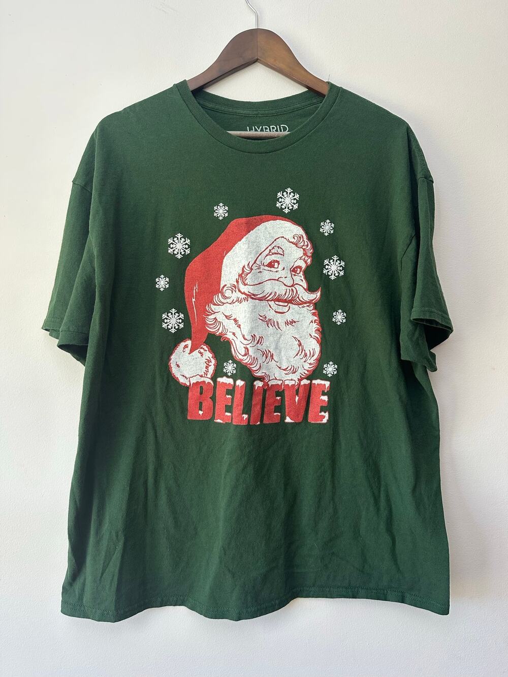 Hybrid Apparel Mens Green Santa Believe TShirt